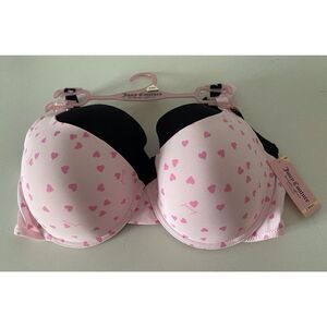 2 Pack Juicy Couture Bra Sleek & Smooth JC6404 Hearts Valentine’s Pink Black 42D
